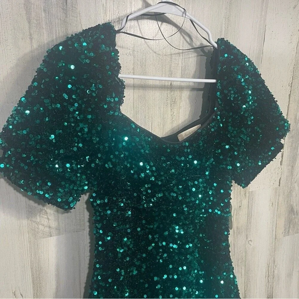 Altard State Candice Sequin Puff Sleeve Dress Green Hunter Black sz‎ M NWT Party